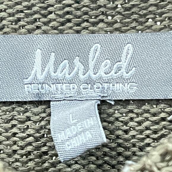 Marled Reunited Clothing Women's Green & Tan Striped Hooded V-Neck Sweater L - Picture 6 of 10